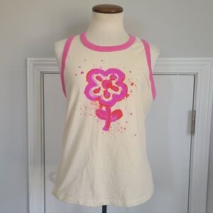 Natural Life Ringer Tank Top Size L Boho Retro Hippie Flower Festival Summer